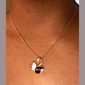 Purple Velvet Swan Rose Gold Pendant Necklace
